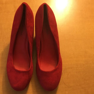 Red suede wedge heels